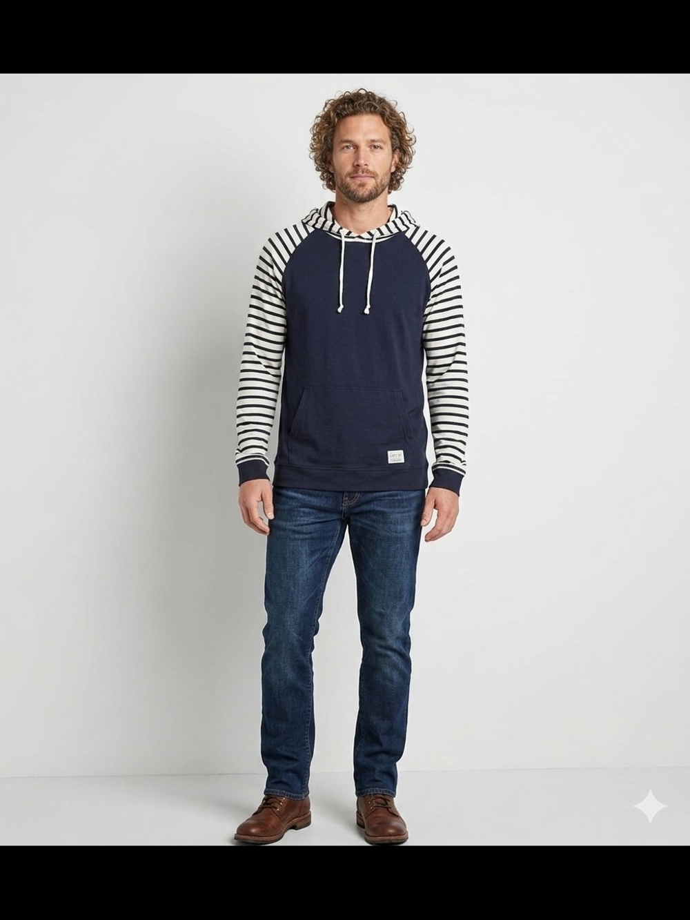 Orvis Men's Classic Collection Navy & Striped Lightweight Pullover Hoodie XXL